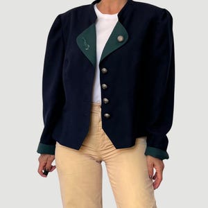 Vintage woman Cotton Cropped Blazer: Blue Austrian Jacket, Size L