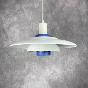 Vintage blue and white Jeka layered ceiling lamp | Danish Design Pendel | Scandinavian design | Mid century Modern Hanging Lamp | 70s Lamp