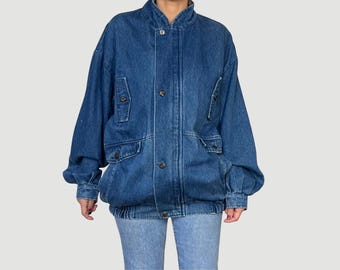 Chaqueta vaquera bomber vintage de los años 90, de gran tamaño, de algodón azul, talla XL