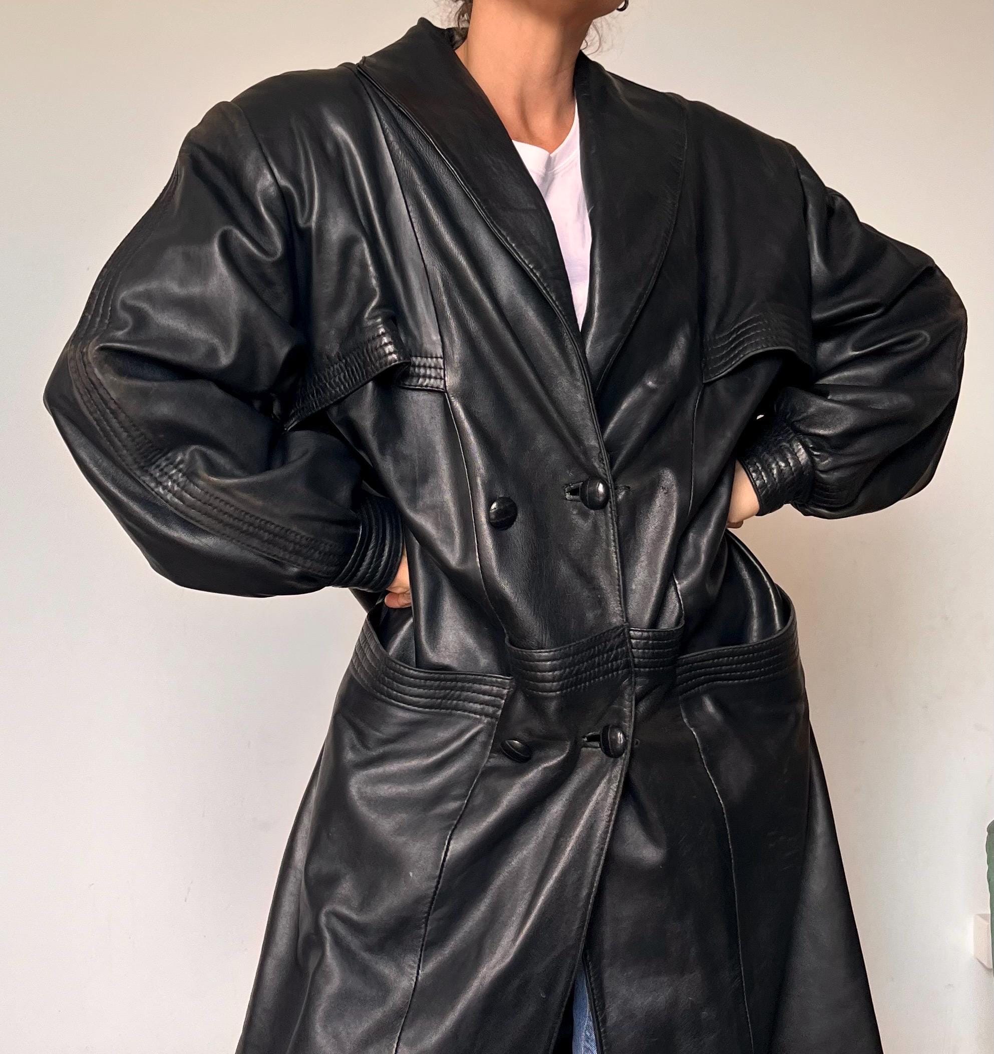 希少⭐︎ ヴィンテージ カウレザー 超ロングダブルトレンチコート 大きいサイズ 希少⭐︎ ヴィンテージ カウレザー 超ロングダブルトレンチコート