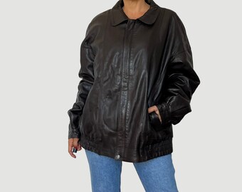 Buy Vintage 80s Dark Brown Leather Bomber Jacket Oversized XL