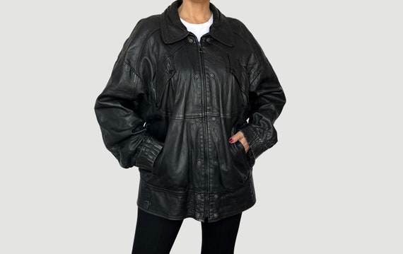 ジャケット・アウター 80s vintage leather bomber jacket y2k Vintage 80s Oversized Black Leather Bomber Jacket - Unisex 2XL - Etsy