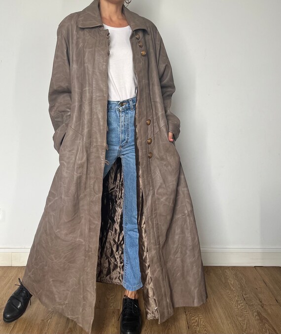 Vintage Marbled Brown Leather Trench Coat: Oversized 80s Overcoat