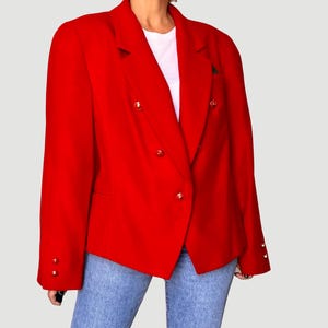 Vintage Red Wool Cashmere Blazer - 1990s Fitted Blazer - Size L