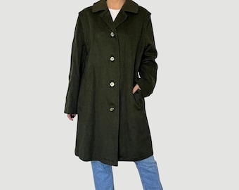 Vintage Loden Wool Long Coat: Austrian Tirol Green Overcoat by