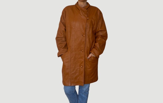 Vintage Woman light Brown leather jacket blazer -… - image 1