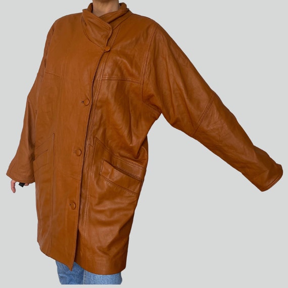 Vintage Woman light Brown leather jacket blazer -… - image 9