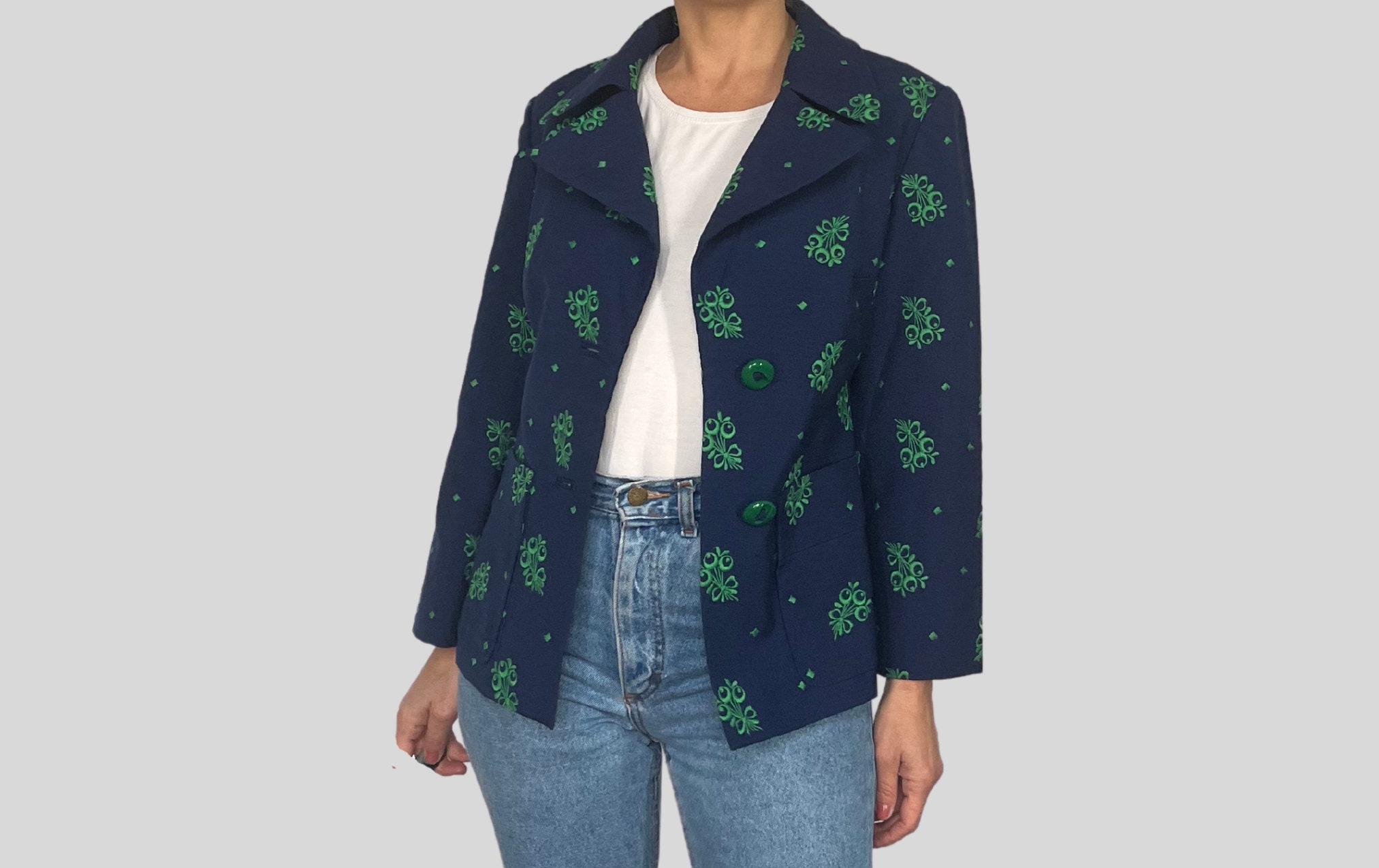 70's Blue and Green Striped Blazer by Junior House