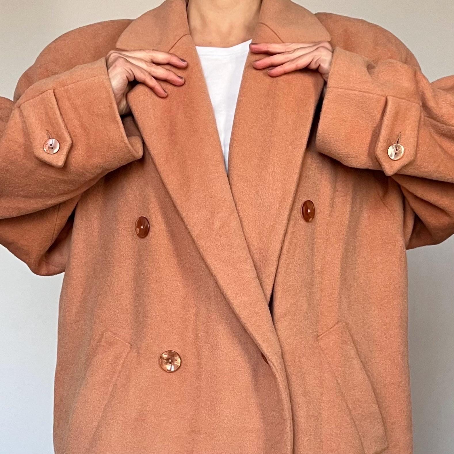 Vintage 90s Mohair Wool Long Coat - Oversized Unisex Peach