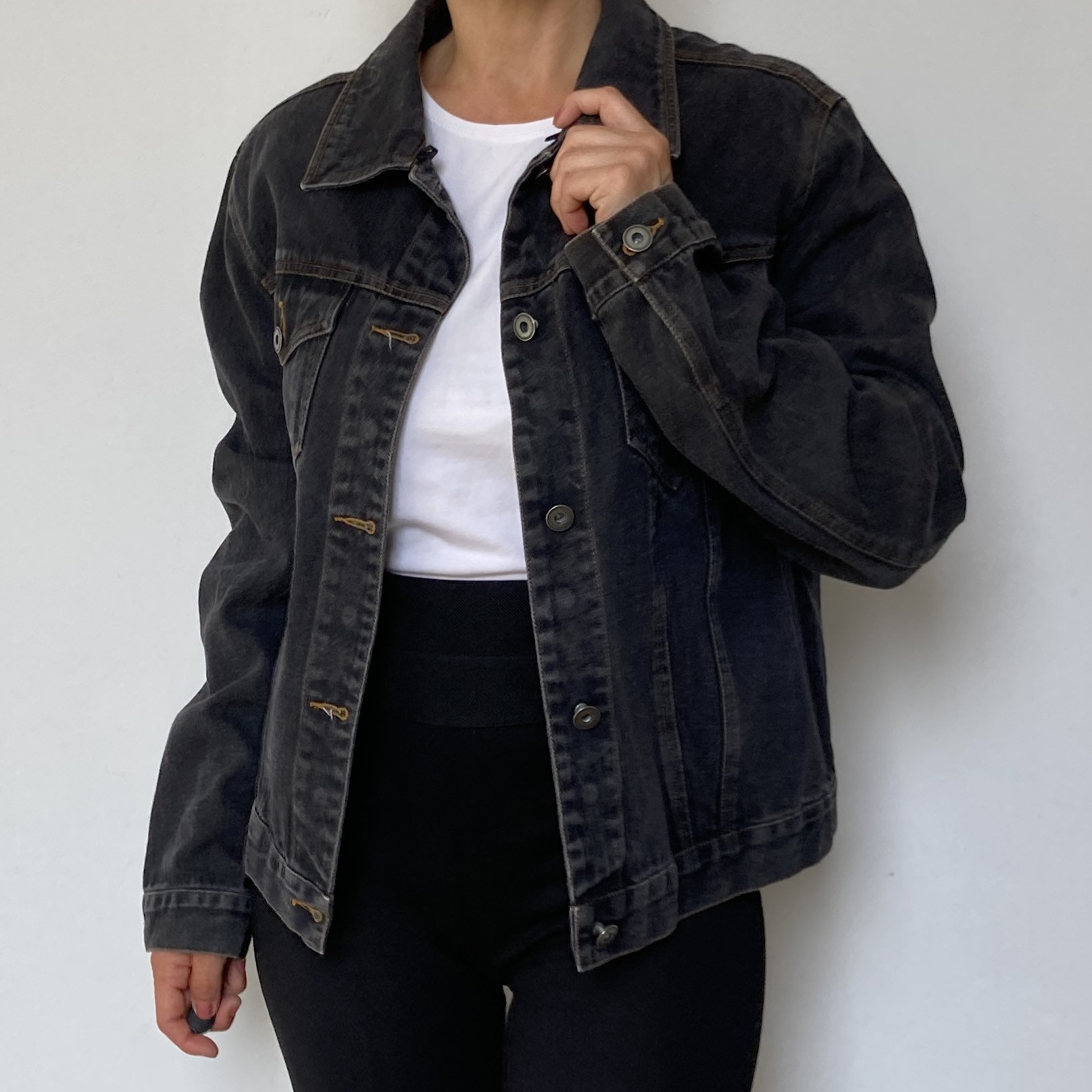 Vintage 90s Oversized Black Denim Trucker Jacket - Made in Spain 