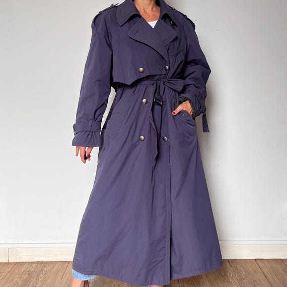 Vintage 90s Purple Trench Coat: Wool Blend, Size L - Etsy