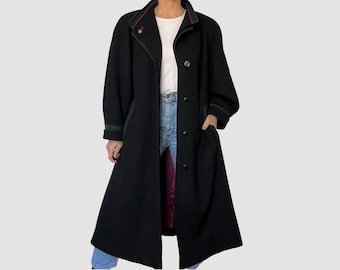 ジャケット・アウター SULLEN 90s Archive Black Super Long Coat Vintage 90s Austrian Wool Long Coat With Hood - Oversized Loden