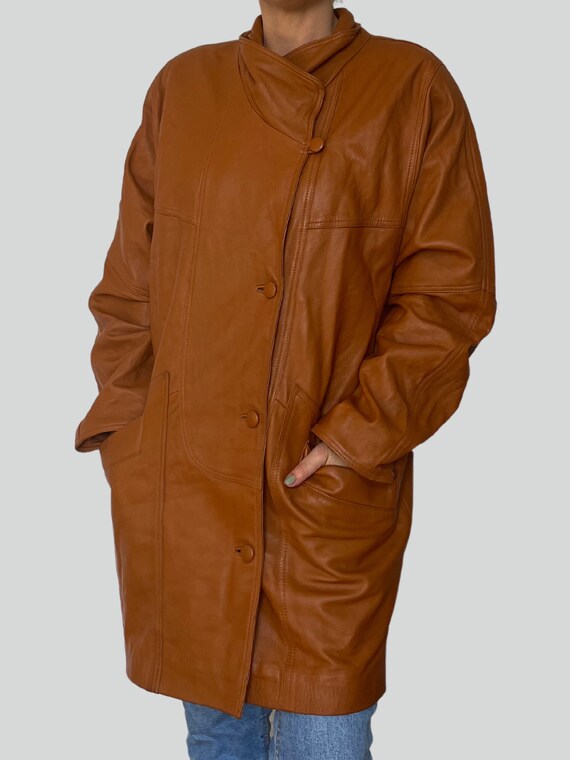 Vintage Woman light Brown leather jacket blazer -… - image 4