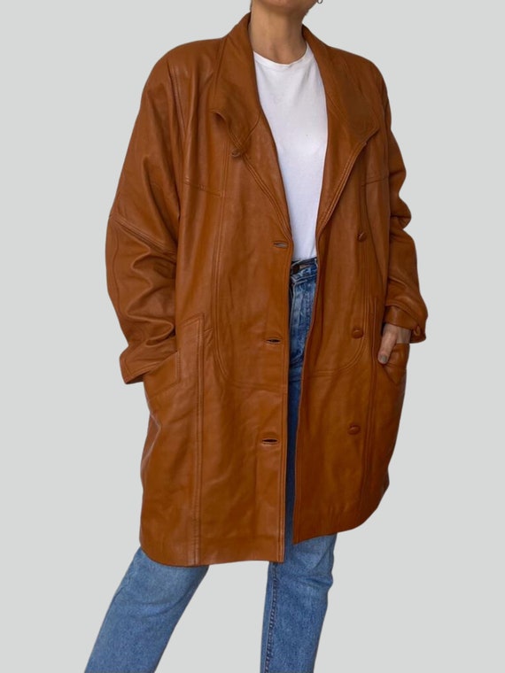 Vintage Woman light Brown leather jacket blazer -… - image 10