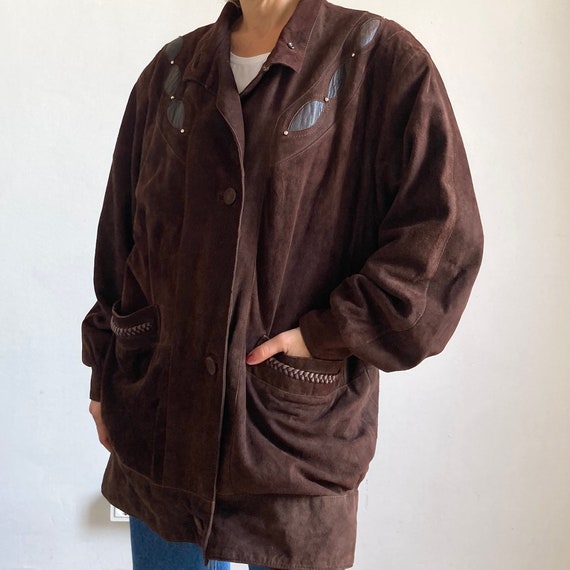 Vintage woman Brown Suede jacket - Oversize Avant… - image 4