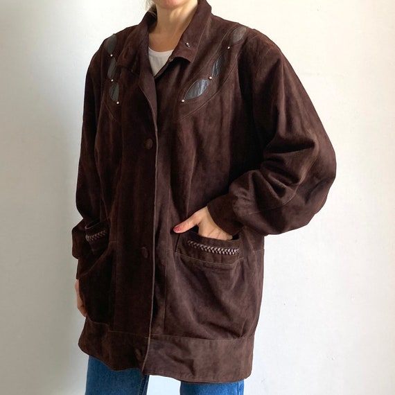 Vintage woman Brown Suede jacket - Oversize Avant… - image 8