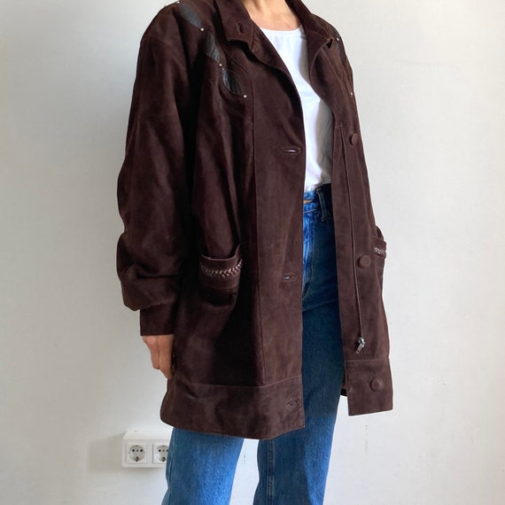 Vintage woman Brown Suede jacket - Oversize Avant… - image 10