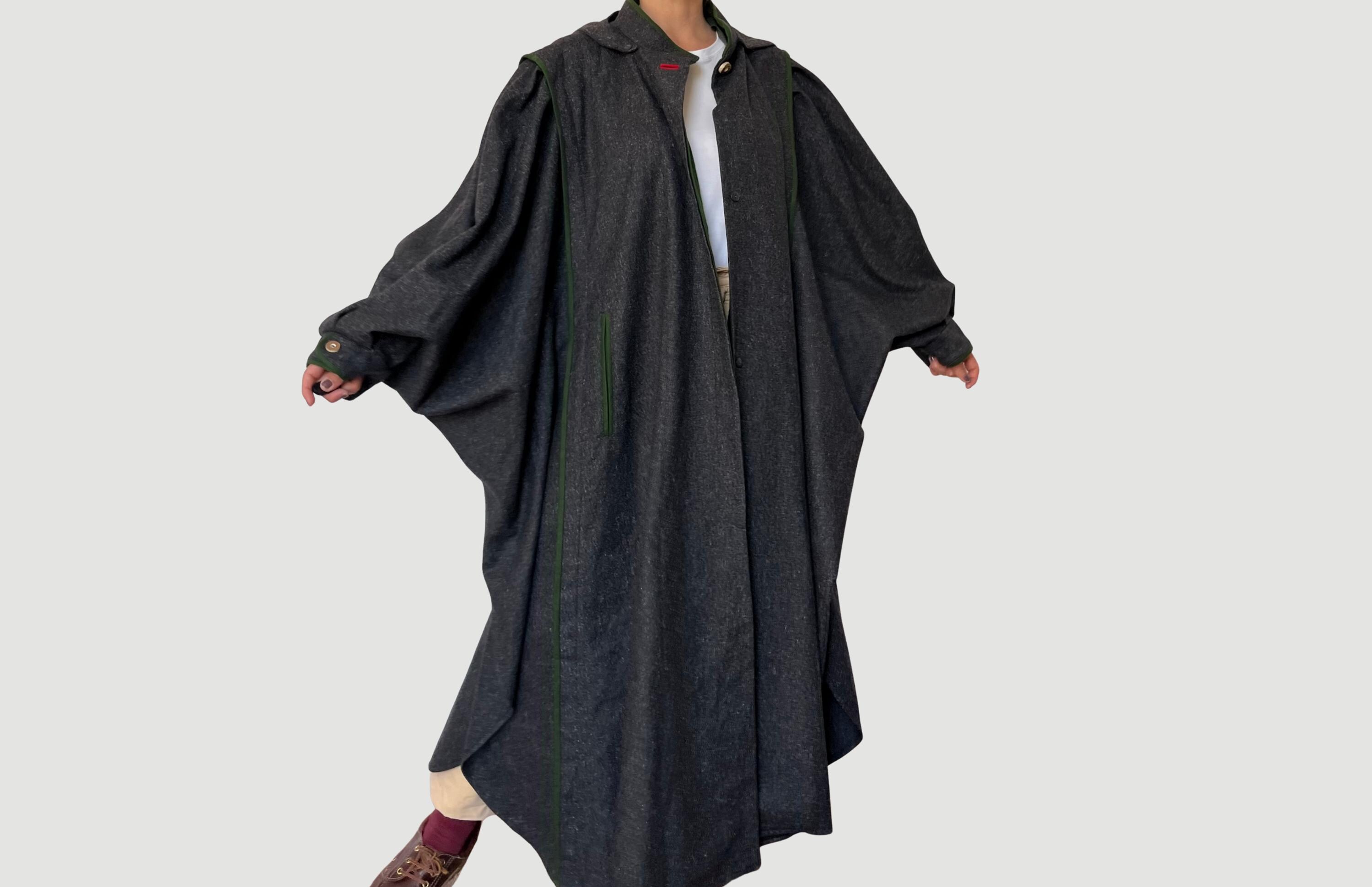 Vintage Wool Gray Loden Cape: Salzburg Austrian Folklore Hooded