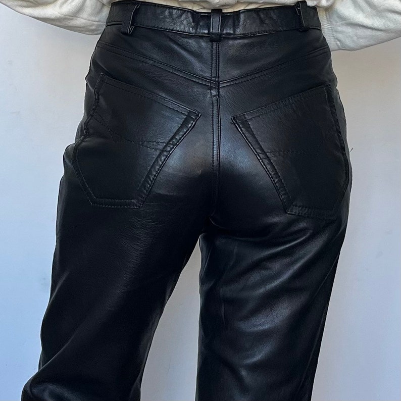 Vintage Woman Black Leather Trousers Genuine Leather Rocker - Etsy