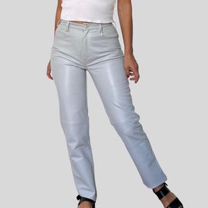 90s High Waist Leather Trousers: Vintage Gray Rocker Pants - Size XS/S
