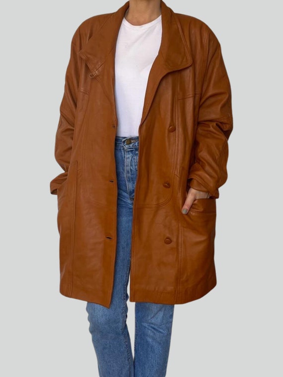 Vintage Woman light Brown leather jacket blazer -… - image 2