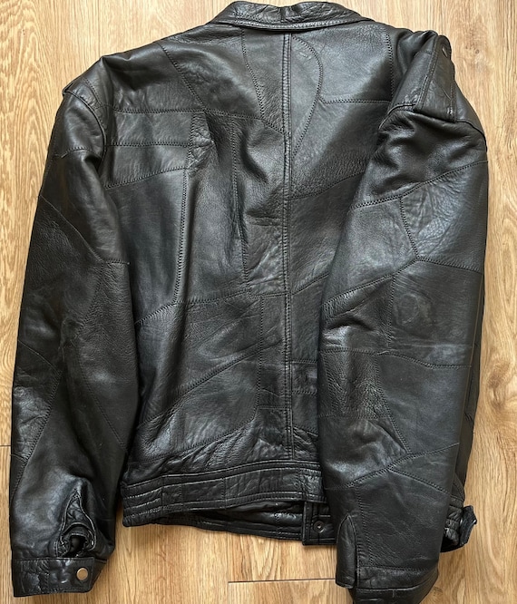 Vintage 1980s Patchwork Black Leather Bomber Jack… - image 9