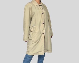 Vintage Beige Trench Coat: 1990s Preppy Oversize Jacket