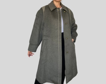 Vintage Mohair Llama Wool Overcoat: Gray Maxi Coat, Size L, 1980s