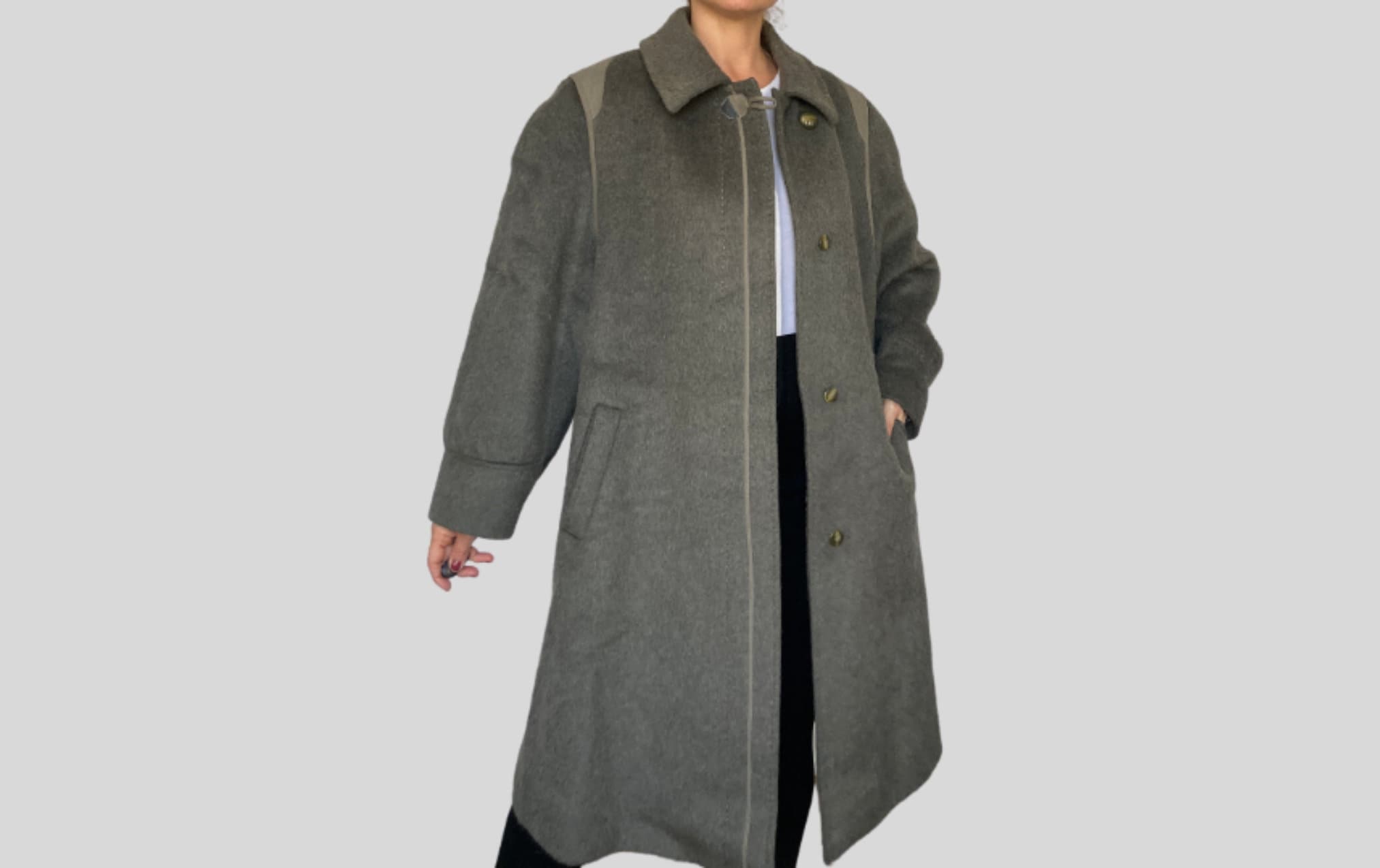 Manteau Ceinturé En Lama Et Laine Taille 40 - Fabriqué En Allemagne, Couleur Beige, Occasion