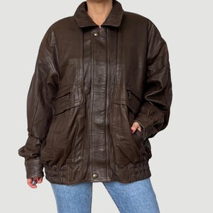 Vintage Brown Leather Bomber Jacket: 1980s Oversized Motorcycle Coat (XL/XXL)