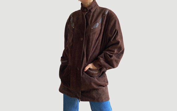 Vintage woman Brown Suede jacket - Oversize Avant… - image 5