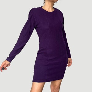 Vintage Woman Old stock cotton Dress with label - Long sleeves purple Dress - Striped mini dress - Size M - 1990s - New Vintage Condition