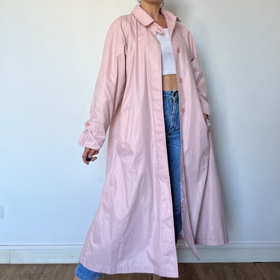 Vintage Woman Pink Long Trench Coat by London Fog Floral Inner