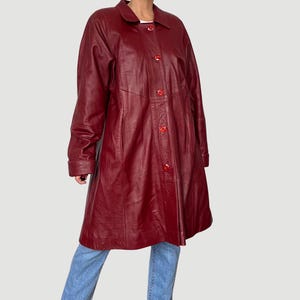 Vintage Burgundy Leather Trench Coat - 1990s Avant Garde Style (Size L/XL)