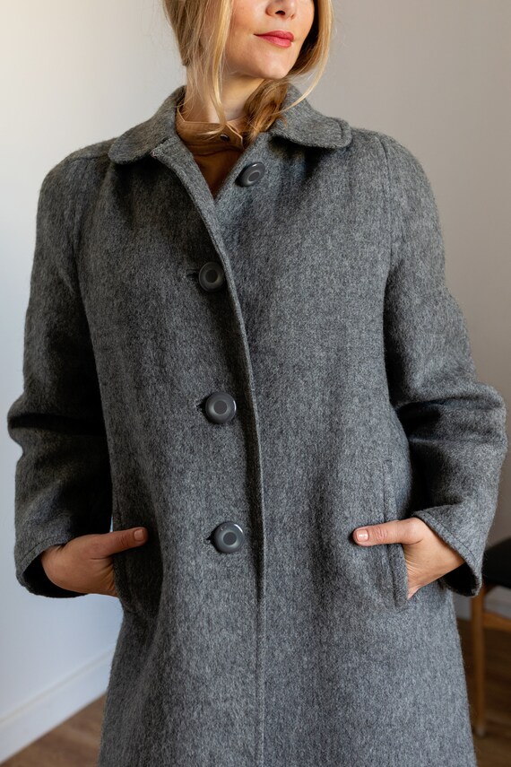 Vintage Virgin Wool Gray Coat - 1990s Long Overcoat, Made in Spain