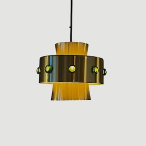 Vintage Danish gold Pendant Lamp by Vitrika | | Mid Century Modern Design| Small Danish Pendant Light with green details | 1970s Lamp