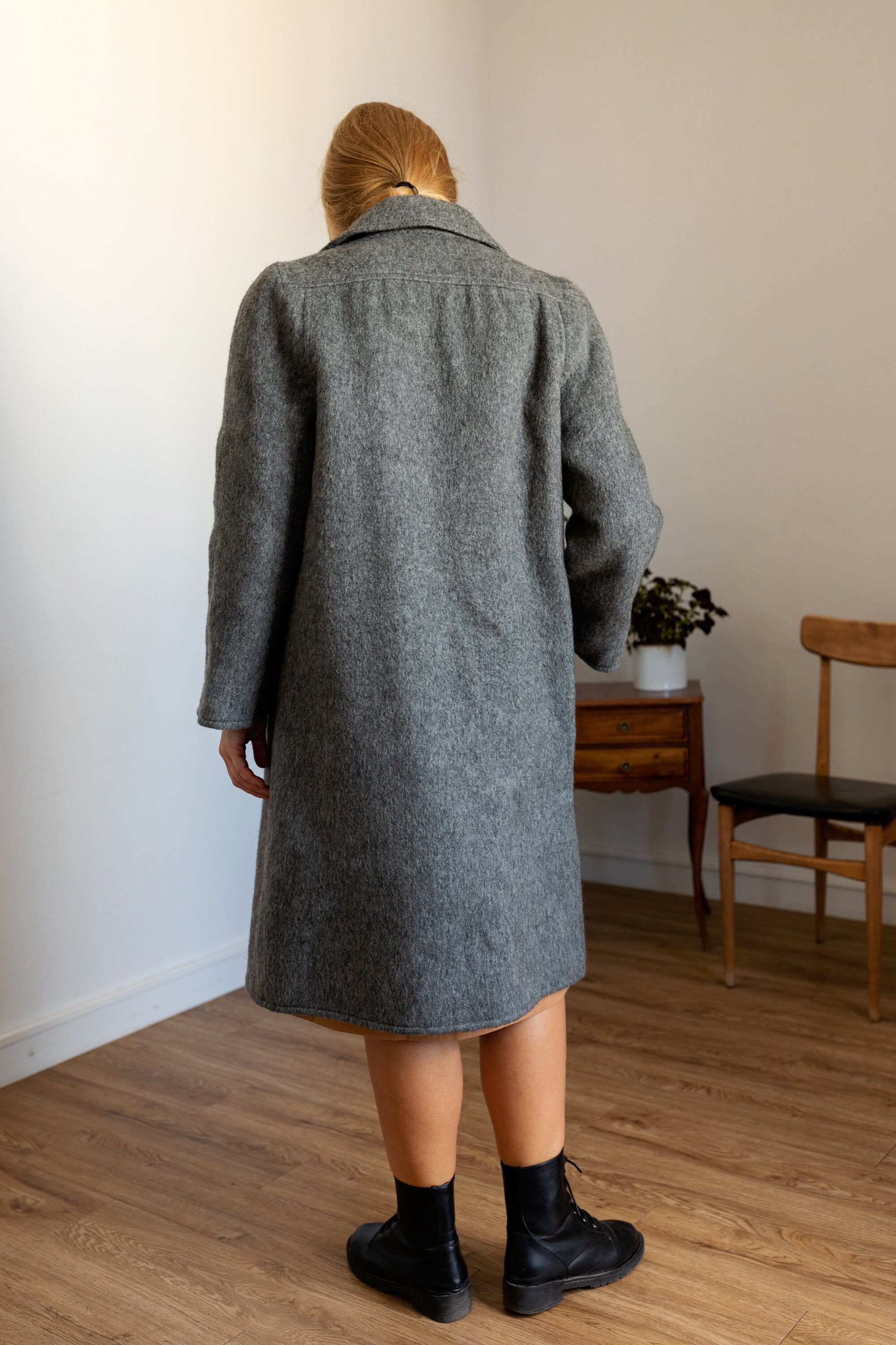 Vintage Virgin Wool Gray Coat - 1990s Long Overcoat, Made in Spain