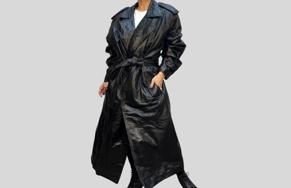 Vintage 90s Heavy Black Leather Trench Coat – Avant Garde Style