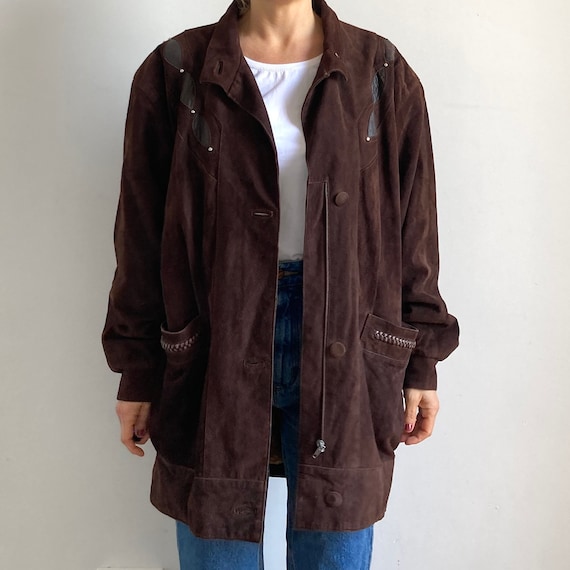 Vintage woman Brown Suede jacket - Oversize Avant… - image 3