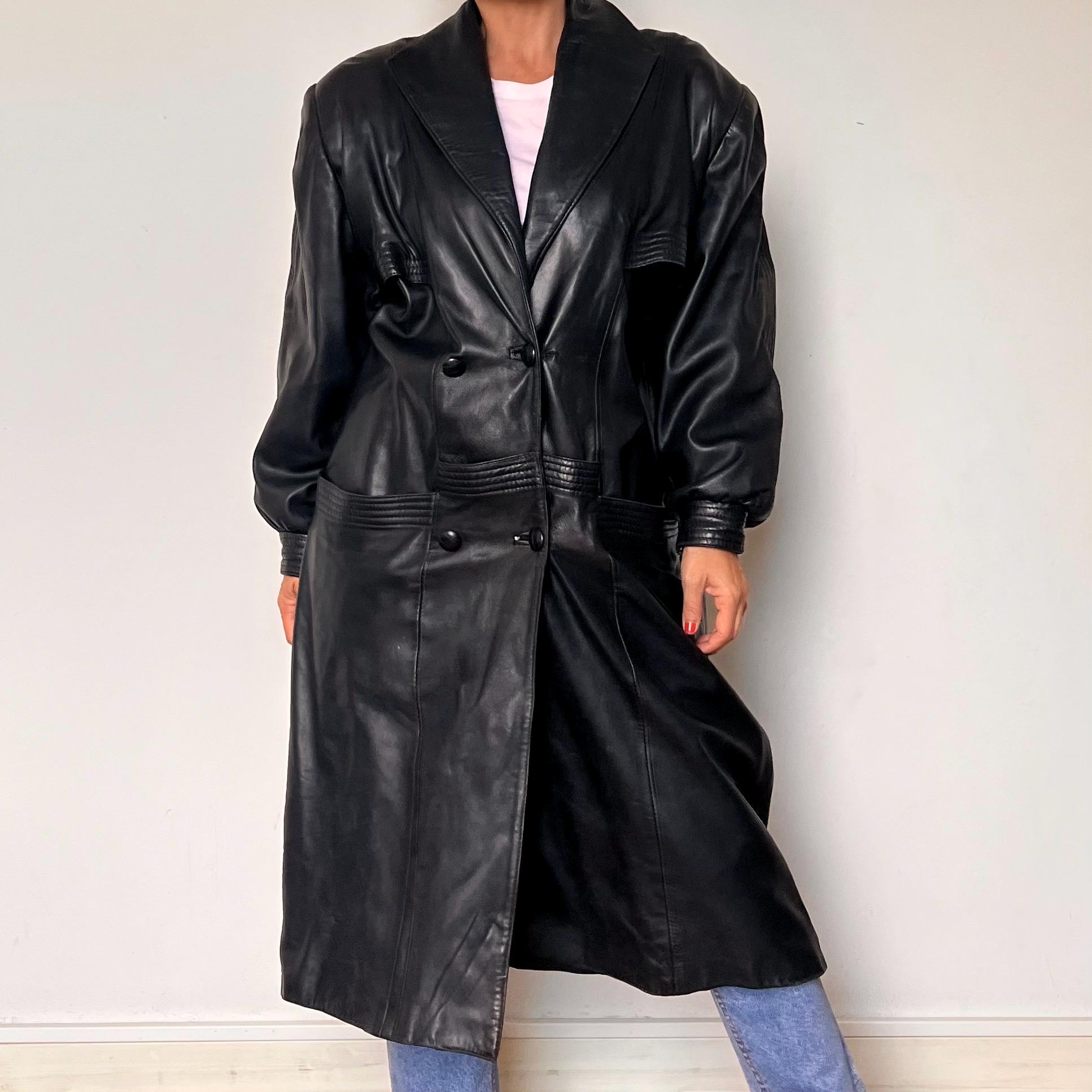 希少⭐︎ ヴィンテージ カウレザー 超ロングダブルトレンチコート 大きいサイズ 希少⭐︎ ヴィンテージ カウレザー 超ロングダブルトレンチコート