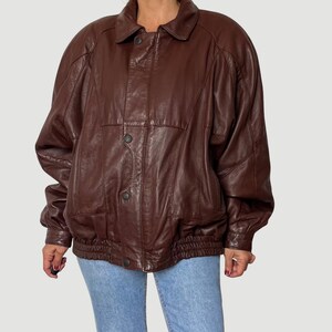 Vintage 80s Brown Leather Bomber Jacket: Oversized Sheepskin Moto