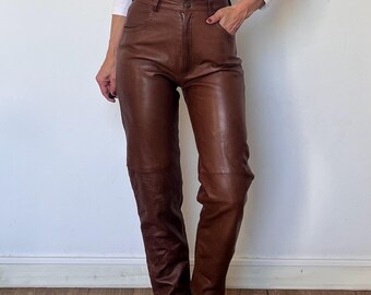 パンツ Unknown Vintage Leather Pants Faux Leather Pants for Women Straight Wide Leg Vintage