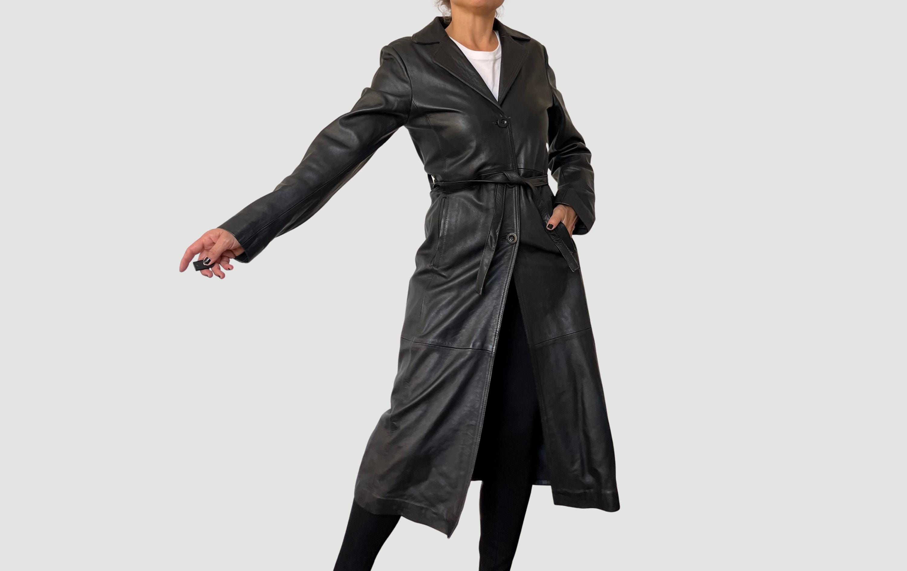 Vintage Black Leather Trench Coat: 1990s Avant Garde Overcoat