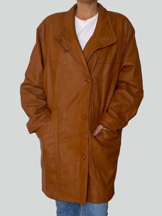 Vintage Woman light Brown leather jacket blazer -… - image 3