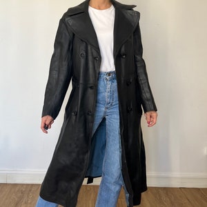 Vintage svart lädertrenchcoat: Avant Garde-överrock, storlek M/L bild 2