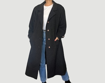 Vintage Damen Mantel aus Wolle von Aquila - Original Tiroler Loden dunkelgrau - Hochwertiger Mantel - Größe L - 90er Jahre