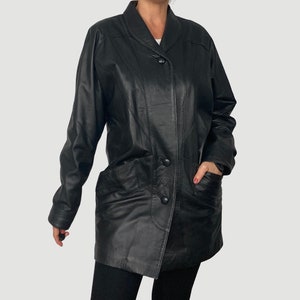 Vintage woman Black leather jacket - Oversize Avant Garde Blazer Leather Coat - Lightweight Leather jacket Coat - 1980s - Size S/M