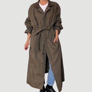 Vintage Green Long Trench Coat with belt - Oversized cotton Trench coat - Military trench coat - Made in Germany trench - Size XL/XXL - 90s