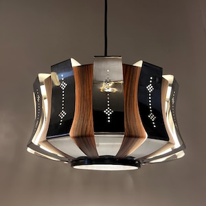 Werner Schou Chrome & Rosewood Pendant Lamp: Danish Mid-Century Modern