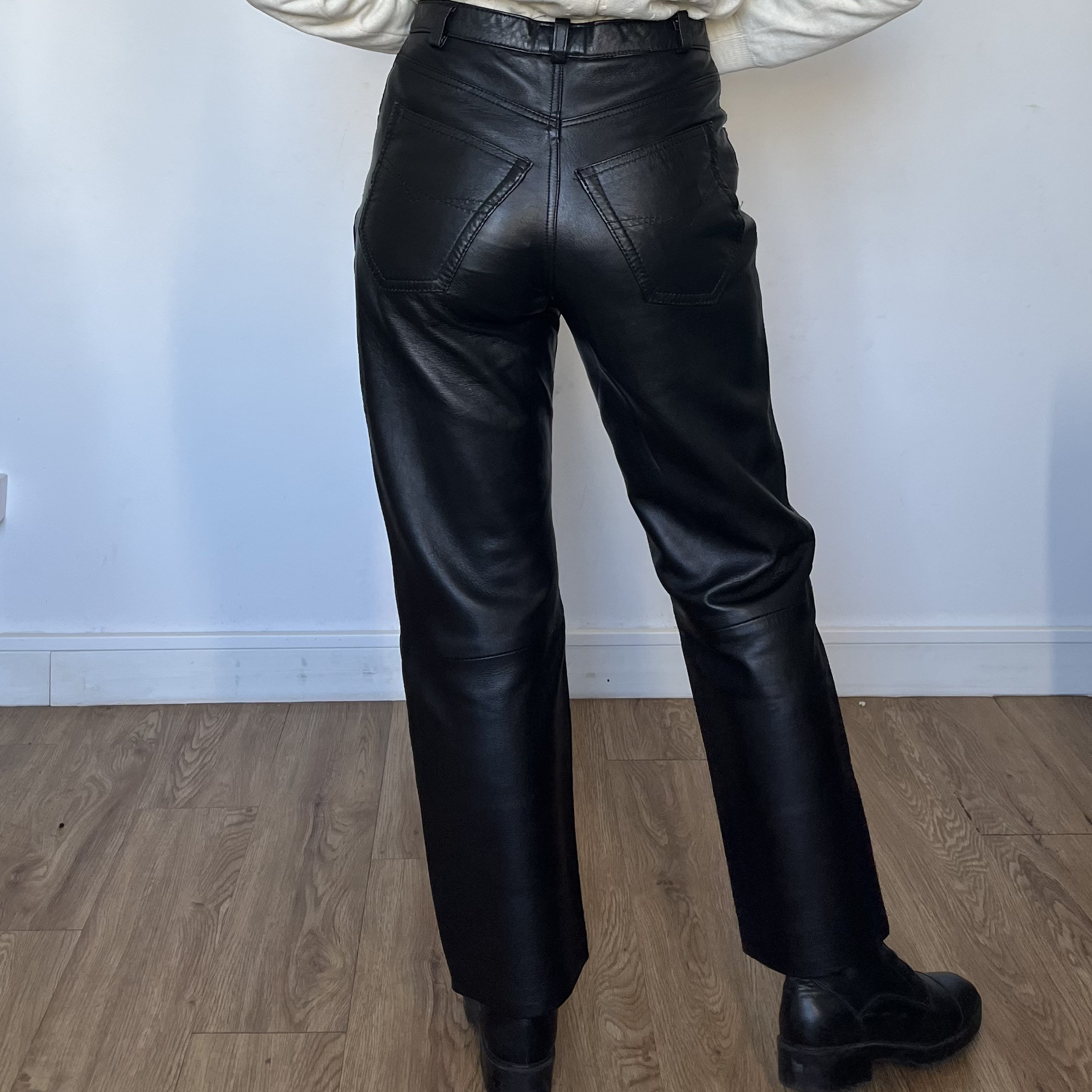 Women's Vintage Black Leather Trousers 30